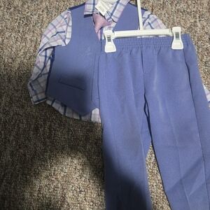 Blue Vest and Pants Set with Plaid Shirt and Tie